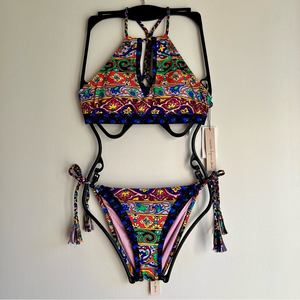NWT Nanette Lepore Carnival Two Piece Keyhole Halter Bikini Swimsuit small
